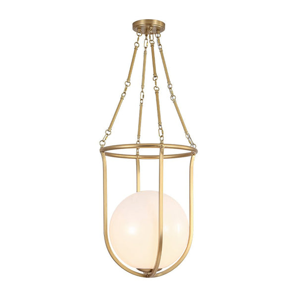 Chandelierias - Art Decor 1 - Light Basketed Opal Glossy Glass Semi - flush Mount - Semi Flush - Brass -