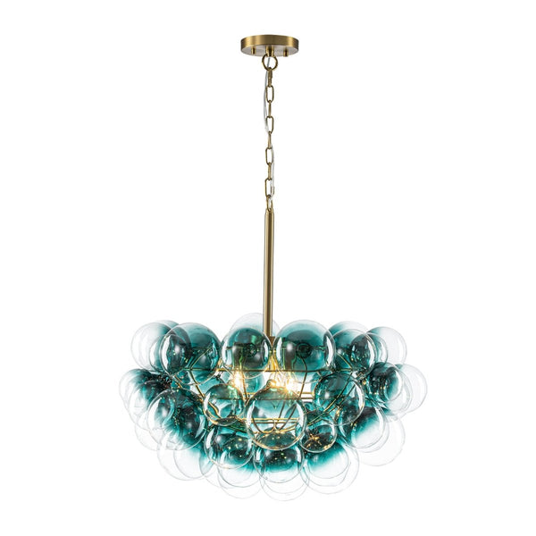 Chandelierias-Art Decor 3-Light Gradient Lake Blue Globe Glass Bubbles Chandelier-Chandeliers-Brass-