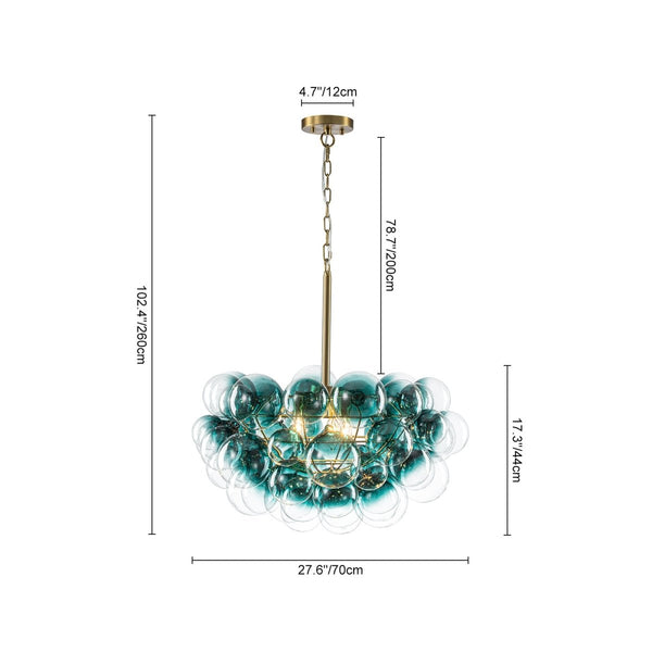 Chandelierias-Art Decor 3-Light Gradient Lake Blue Globe Glass Bubbles Chandelier-Chandeliers-Brass-