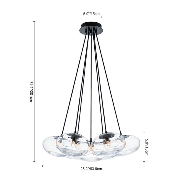 Chandelierias - Artistic 7 - Light Transparent Thick Oval Glass Chandelier - Chandeliers - Matte Black -