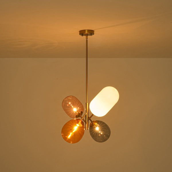 Chandelierias-Asymmetrical 4-Light Translucent Tinted Blown Glass Sputnik Cluster Chandelier-Chandeliers-Brass-