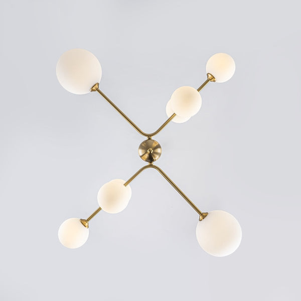 Chandelierias-Atomic 8-Light Branch Frosted Opal Glass Chandelier-Chandeliers-Brass-