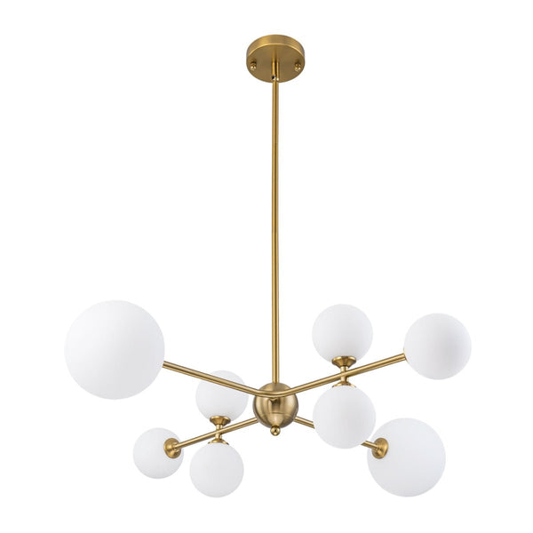 Chandelierias-Atomic 8-Light Branch Frosted Opal Glass Chandelier-Chandeliers-Brass-