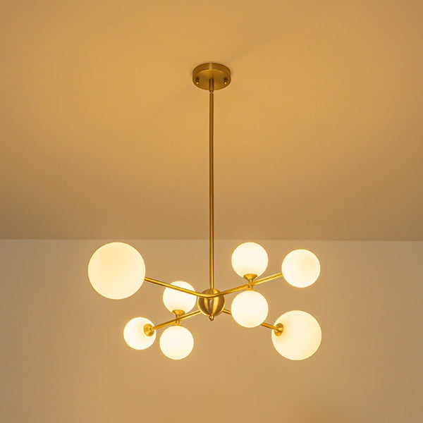 Chandelierias-Atomic 8-Light Branch Frosted Opal Glass Chandelier-Chandeliers-Brass-