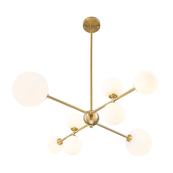 Chandelierias-Atomic 8-Light Branch Frosted Opal Glass Chandelier-Chandeliers-Brass-