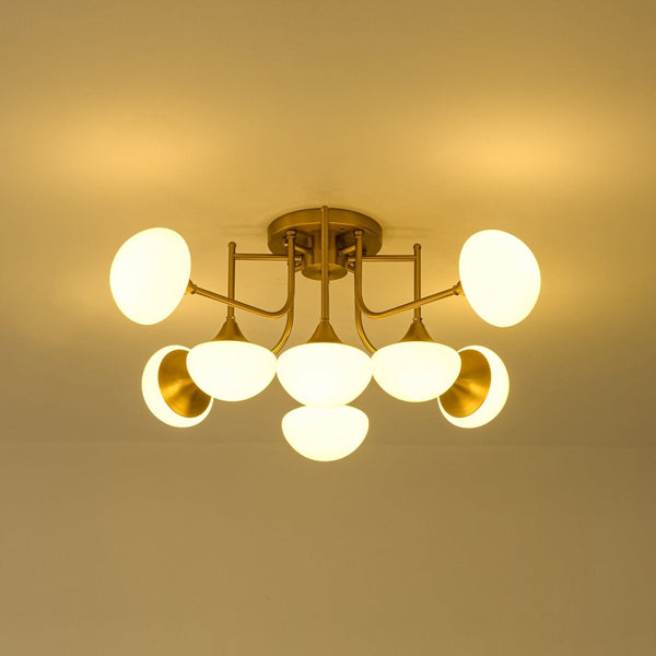 Chandelierias-Blossom Brass 8-Light Glossy Domed Glass Semi-flush Mount-Semi Flush-Brass-