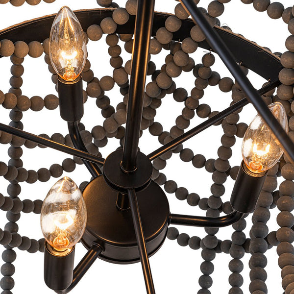 Chandelierias - Boho 3 - Light Tiered Hem Rope Distressed Gray Wood Beads Chandelier - Chandeliers - Black -
