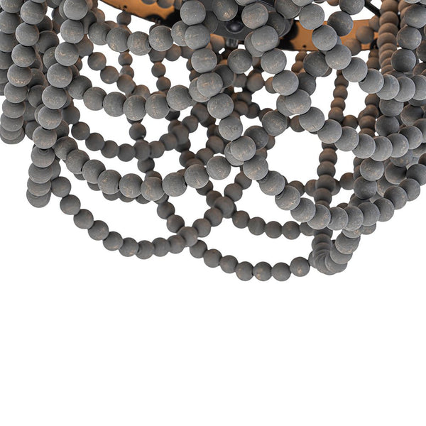 Chandelierias - Boho 3 - Light Tiered Hem Rope Distressed Gray Wood Beads Chandelier - Chandeliers - Black -