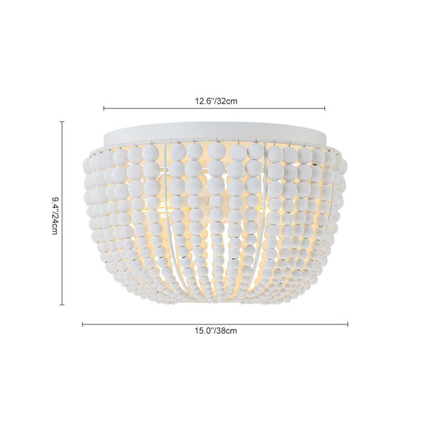 Chandelierias - Boho - style 2 - Light Wood Beads Drum Tassel Flush Mount - Flush Mount - Matte White -