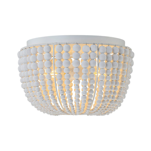 Chandelierias - Boho - style 2 - Light Wood Beads Drum Tassel Flush Mount - Flush Mount - Matte White -