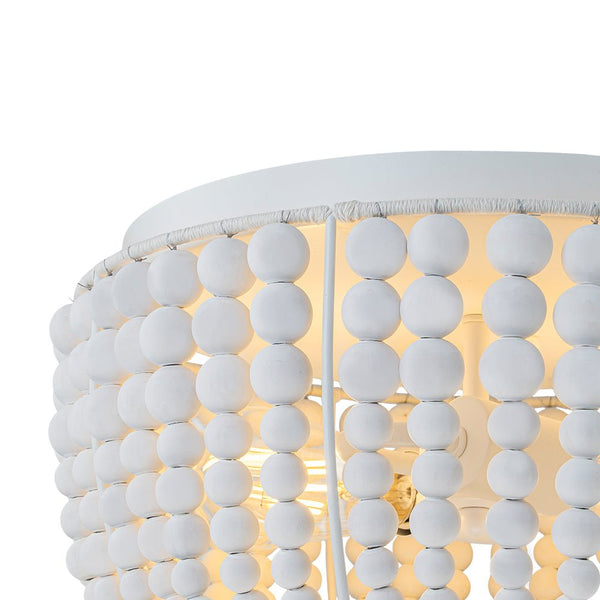 Chandelierias - Boho - style 2 - Light Wood Beads Drum Tassel Flush Mount - Flush Mount - Matte White -