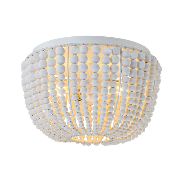 Chandelierias - Boho - style 2 - Light Wood Beads Drum Tassel Flush Mount - Flush Mount - Matte White -