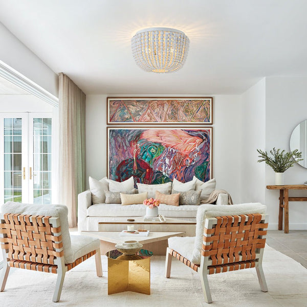 Chandelierias - Boho - style 2 - Light Wood Beads Drum Tassel Flush Mount - Flush Mount - Matte White -