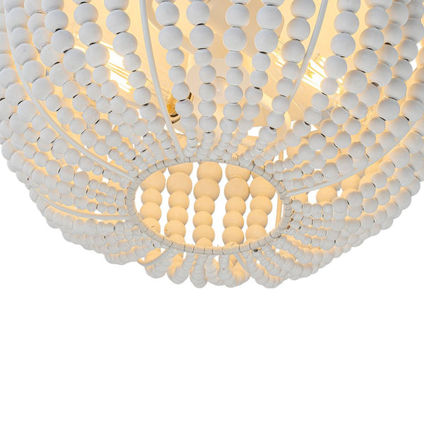 Chandelierias - Boho - style 2 - Light Wood Beads Drum Tassel Flush Mount - Flush Mount - Matte White -