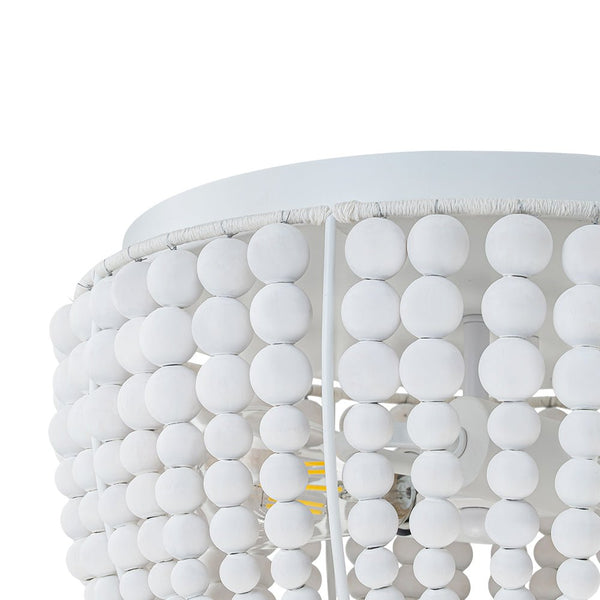 Chandelierias - Boho - style 2 - Light Wood Beads Drum Tassel Flush Mount - Flush Mount - Matte White -