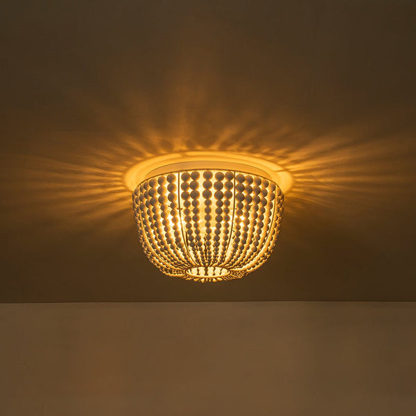 Chandelierias - Boho - style 2 - Light Wood Beads Drum Tassel Flush Mount - Flush Mount - Matte White -