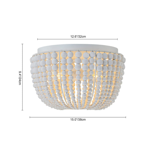 Chandelierias - Boho - style 2 - Light Wood Beads Drum Tassel Flush Mount - Flush Mount - Matte White -