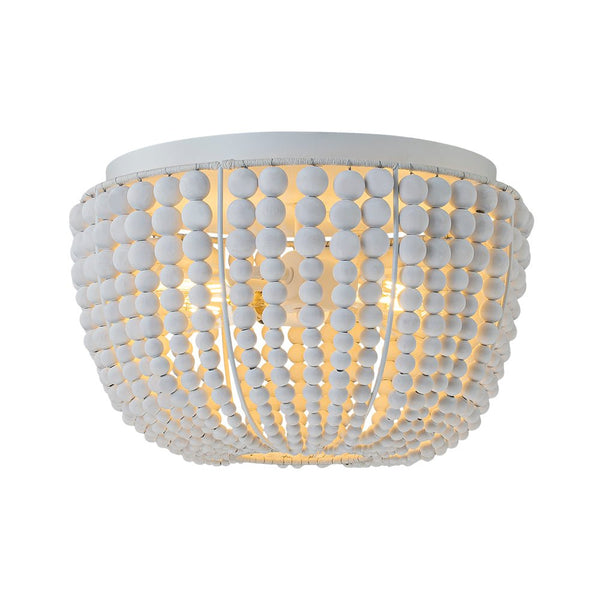 Chandelierias - Boho - style 2 - Light Wood Beads Drum Tassel Flush Mount - Flush Mount - Matte White -