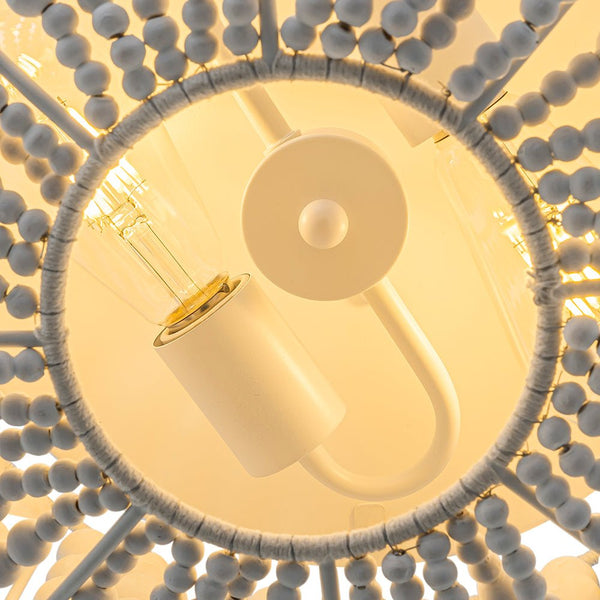 Chandelierias - Boho - style 2 - Light Wood Beads Drum Tassel Flush Mount - Flush Mount - Matte White -