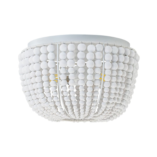 Chandelierias - Boho - style 2 - Light Wood Beads Drum Tassel Flush Mount - Flush Mount - Matte White -