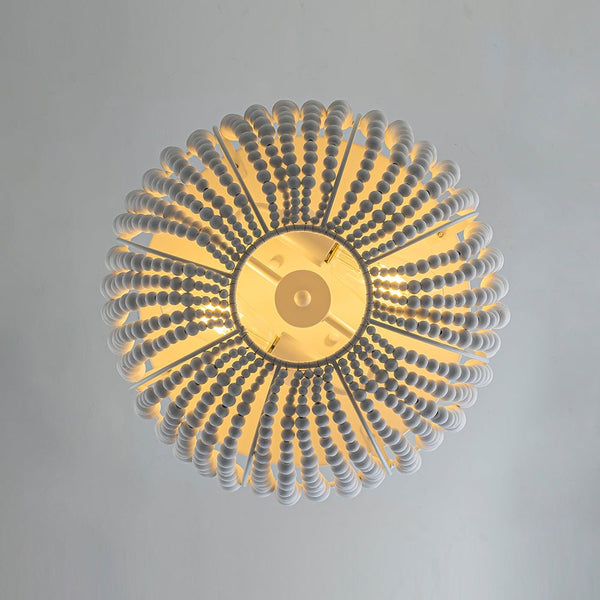 Chandelierias - Boho - style 2 - Light Wood Beads Drum Tassel Flush Mount - Flush Mount - Matte White -