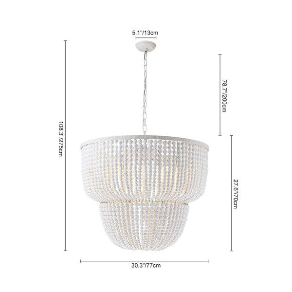 Chandelierias - Boho - style Dual - tier Cascading Washed White Wood Beads Chandelier - Chandeliers - Rustic White -