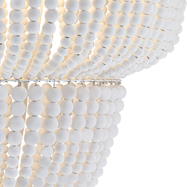 Chandelierias - Boho - style Dual - tier Cascading Washed White Wood Beads Chandelier - Chandeliers - Rustic White -