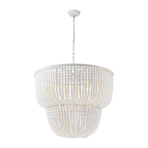 Chandelierias - Boho - style Dual - tier Cascading Washed White Wood Beads Chandelier - Chandeliers - Rustic White -