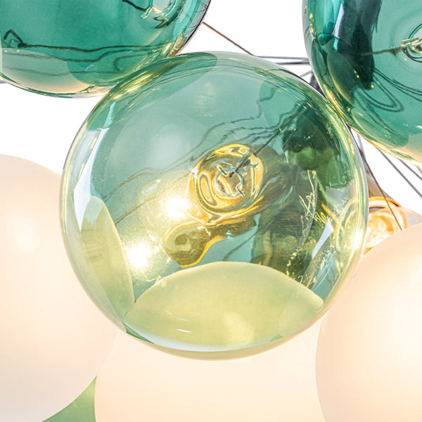 Chandelierias - Bold Glam 5 - Light Dual - tone Glass Color - blocked Bubble Cluster Chandelier - Chandeliers - Translucent Green & Opaque White -