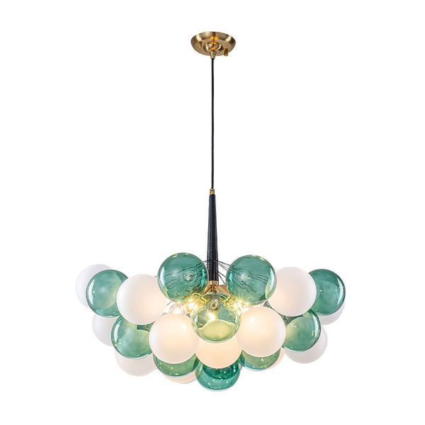 Chandelierias - Bold Glam 5 - Light Dual - tone Glass Color - blocked Bubble Cluster Chandelier - Chandeliers - Translucent Green & Opaque White -