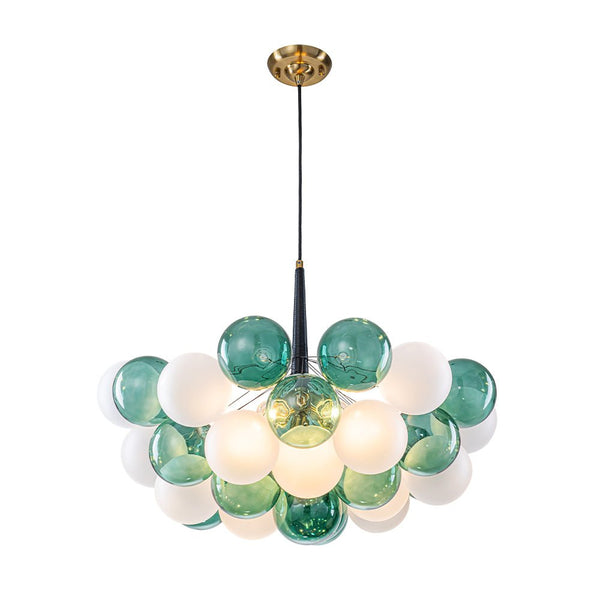 Chandelierias - Bold Glam 5 - Light Dual - tone Glass Color - blocked Bubble Cluster Chandelier - Chandeliers - Translucent Green & Opaque White -