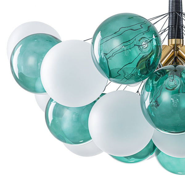 Chandelierias - Bold Glam 5 - Light Dual - tone Glass Color - blocked Bubble Cluster Chandelier - Chandeliers - Translucent Green & Opaque White -