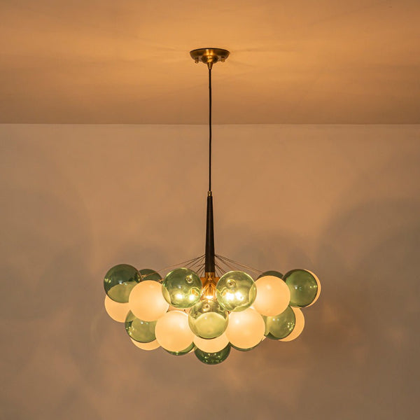Chandelierias - Bold Glam 5 - Light Dual - tone Glass Color - blocked Bubble Cluster Chandelier - Chandeliers - Translucent Green & Opaque White -