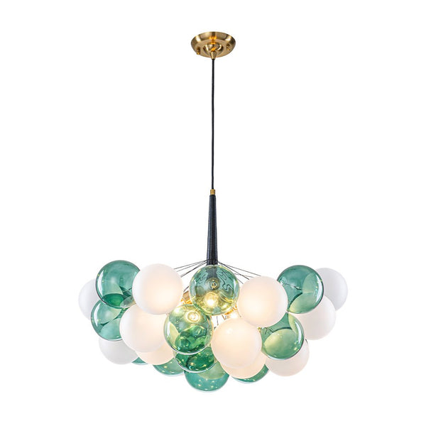 Chandelierias - Bold Glam 5 - Light Dual - tone Glass Color - blocked Bubble Cluster Chandelier - Chandeliers - Translucent Green & Opaque White -