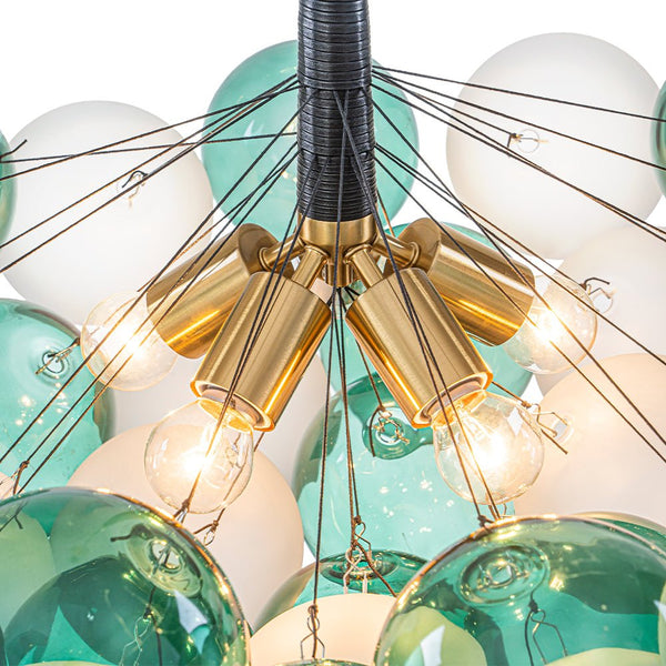 Chandelierias - Bold Glam 5 - Light Dual - tone Glass Color - blocked Bubble Cluster Chandelier - Chandeliers - Translucent Green & Opaque White -
