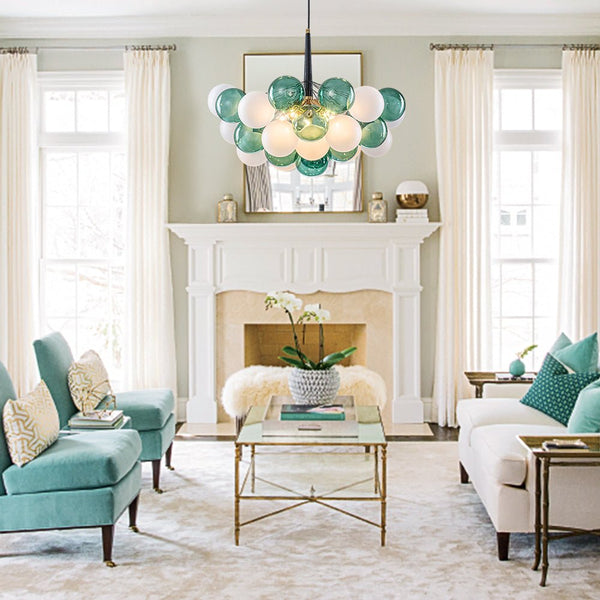Chandelierias - Bold Glam 5 - Light Dual - tone Glass Color - blocked Bubble Cluster Chandelier - Chandeliers - Translucent Green & Opaque White -