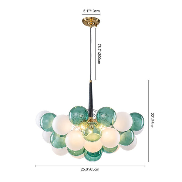 Chandelierias - Bold Glam 5 - Light Dual - tone Glass Color - blocked Bubble Cluster Chandelier - Chandeliers - Translucent Green & Opaque White -