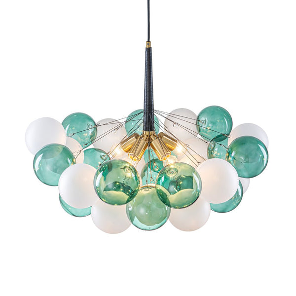 Chandelierias - Bold Glam 5 - Light Dual - tone Glass Color - blocked Bubble Cluster Chandelier - Chandeliers - Translucent Green & Opaque White -