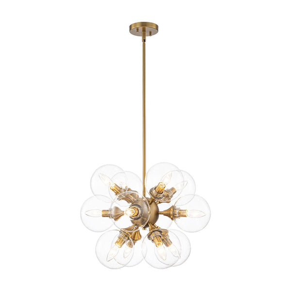 Chandelierias - Bold Mid - century 12 - Light Clear Glass Blooming Dandelion Sphere Chandelier - Chandeliers - Brass -