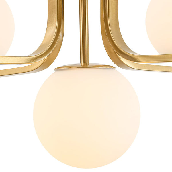 Chandelierias - Bold Modern 5 - Light Matte White Glass Globe Chandelier - Chandeliers - Brass -