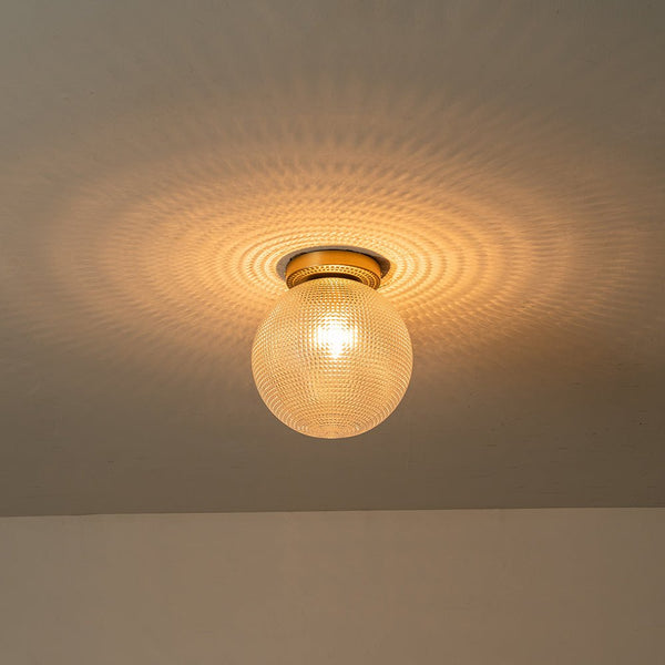 Chandelierias-Brass 1-Light Prismatic Glass Globe Semi-Flush Mount-Semi Flush-Brass-