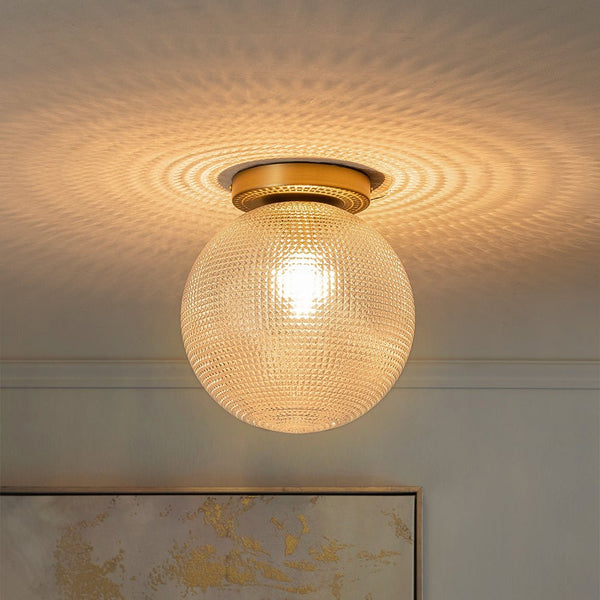 Chandelierias-Brass 1-Light Prismatic Glass Globe Semi-Flush Mount-Semi Flush-Brass-