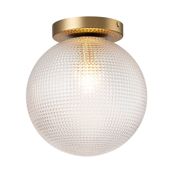 Chandelierias-Brass 1-Light Prismatic Glass Globe Semi-Flush Mount-Semi Flush-Brass-