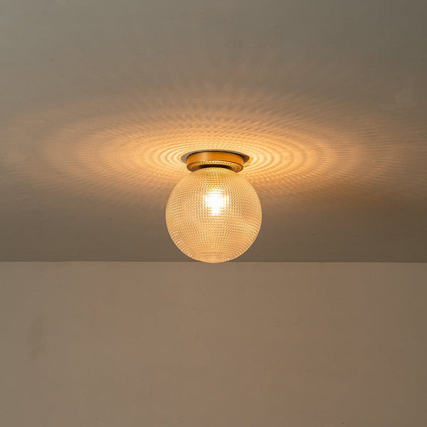 Chandelierias-Brass 1-Light Prismatic Glass Globe Semi-Flush Mount-Semi Flush-Brass-