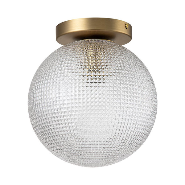 Chandelierias-Brass 1-Light Prismatic Glass Globe Semi-Flush Mount-Semi Flush-Brass-
