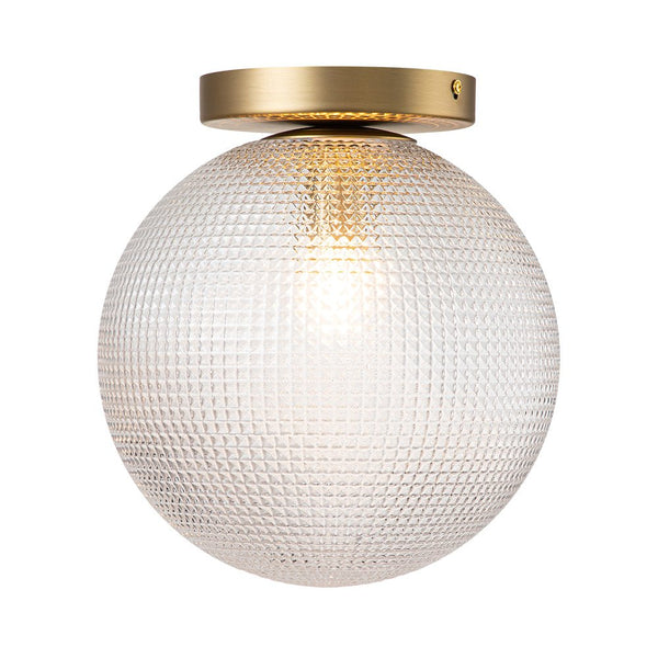Chandelierias-Brass 1-Light Prismatic Glass Globe Semi-Flush Mount-Semi Flush-Brass-