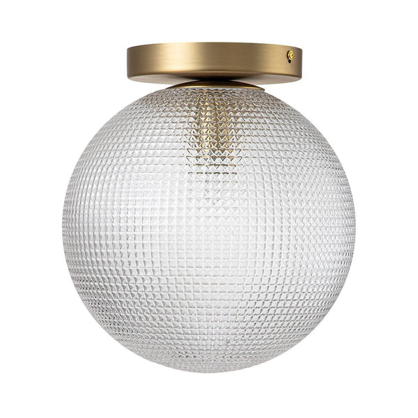 Chandelierias-Brass 1-Light Prismatic Glass Globe Semi-Flush Mount-Semi Flush-Brass-