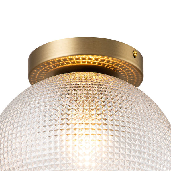 Chandelierias-Brass 1-Light Prismatic Glass Globe Semi-Flush Mount-Semi Flush-Brass-