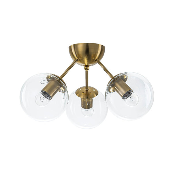 Chandelierias - Brass 3 - Light Sputnik Glass Globe Semi - flush Mount - Semi Flush - Clear -