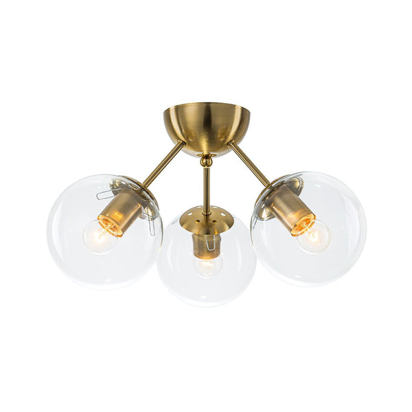 Chandelierias - Brass 3 - Light Sputnik Glass Globe Semi - flush Mount - Semi Flush - Clear -